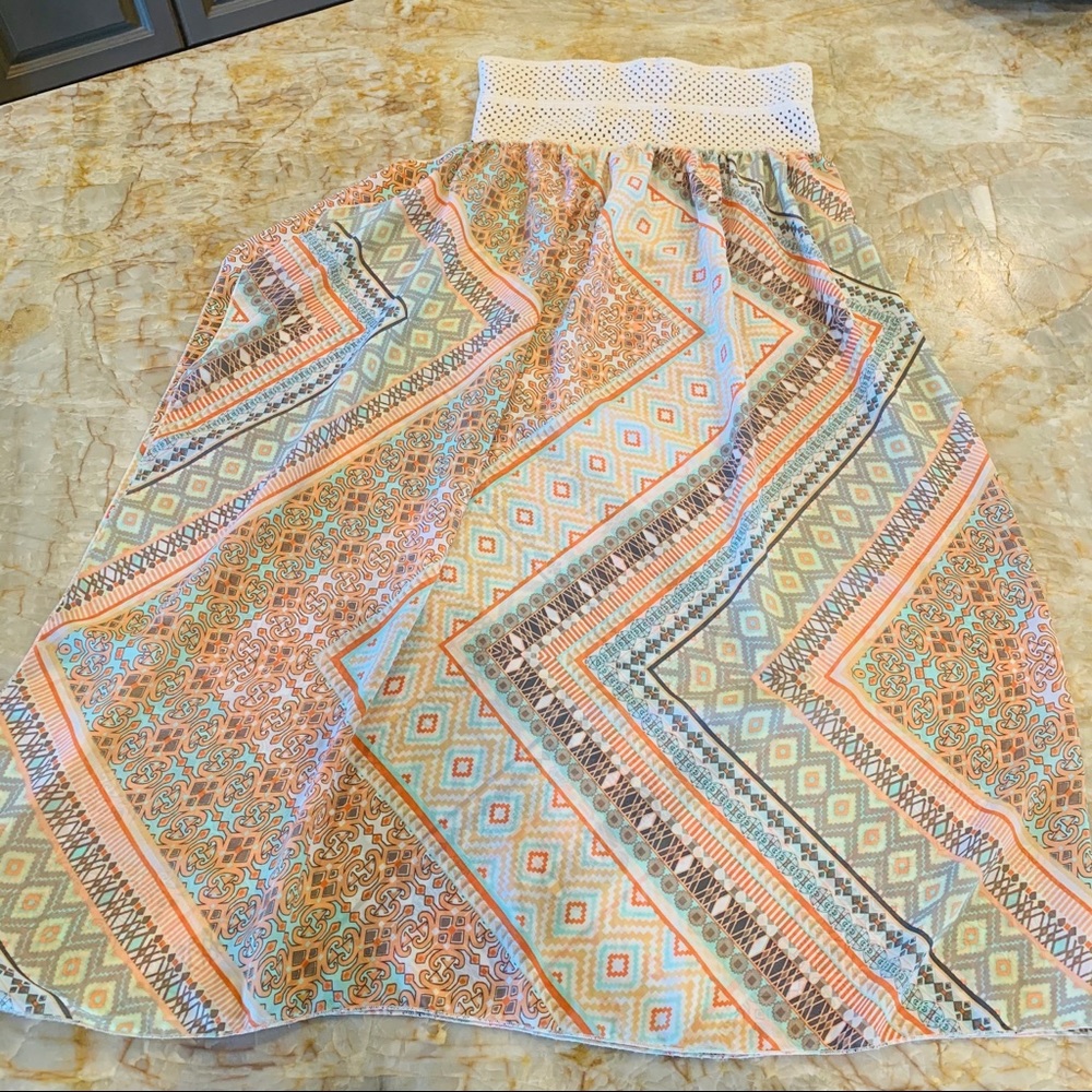 Elan Beach Crochet Top Boho Skirt Dress Coverup